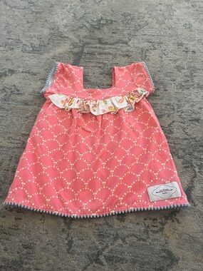 Pink Dot Ruffle Baby Dress with Pom Trim